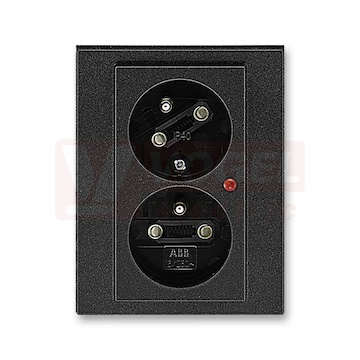5593H-C02357 63 Zásuvka dvojnásobná s ochranou před přepětím; onyx/kouřová černá - Levit, Levit M